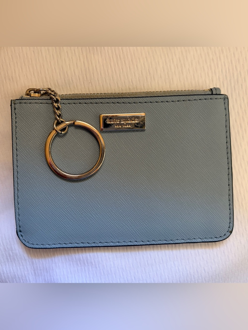Kate Spade Pale Blue Laurel Way Bitsy Keychain Card Case Gold Hardware